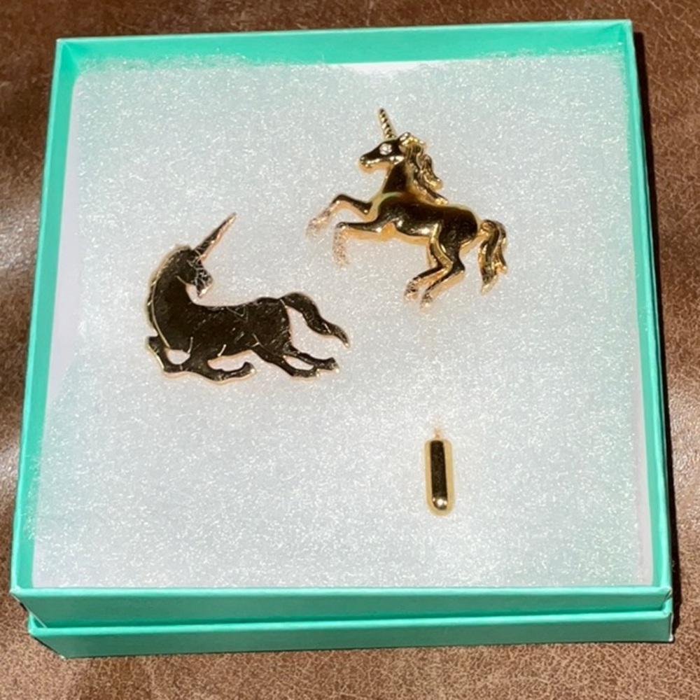 Avon Unicorn Stick Pin 1989 and Tack Pin 1981  Gold Tone Metal Brooches
